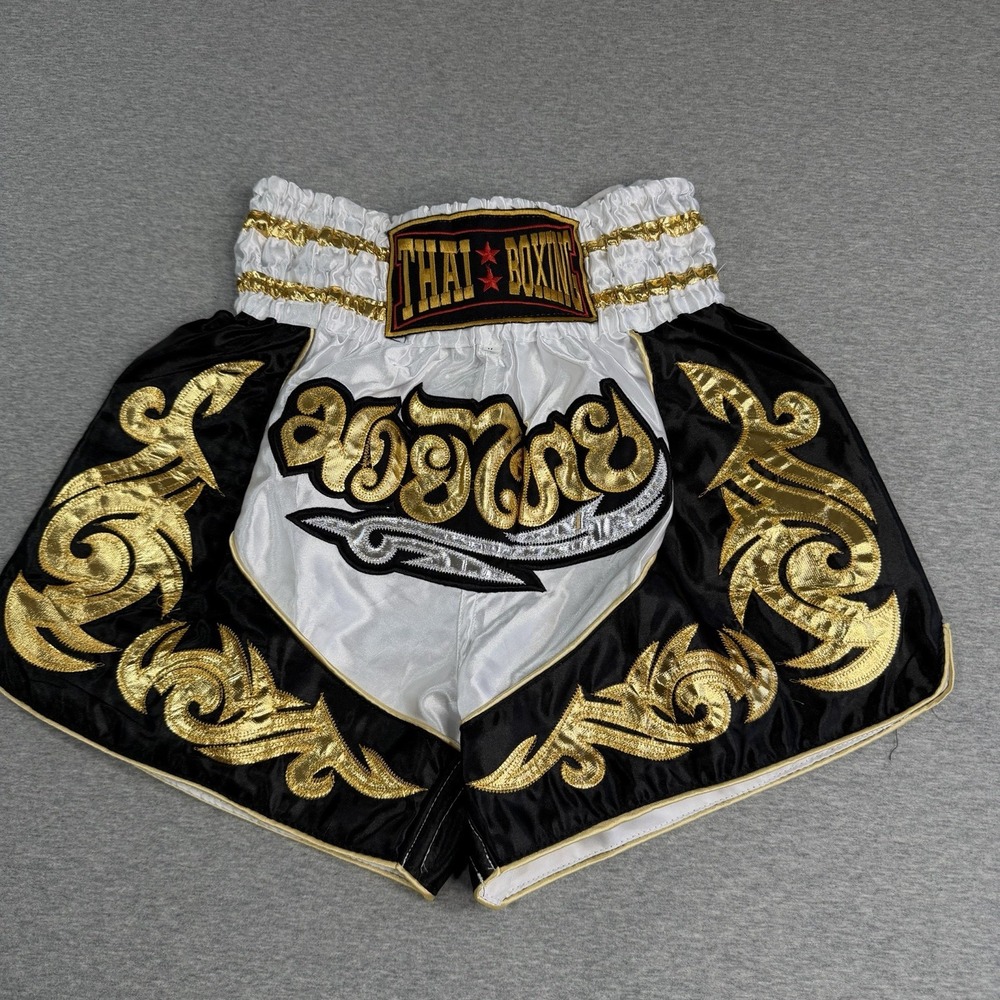 Thai Boxing Kick Boxing Mauy Thai Fighting Shorts Size Medium White Gold